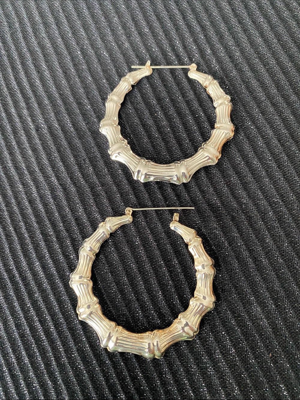 Silver Bamboo-Textured Hoop Earrings for Women